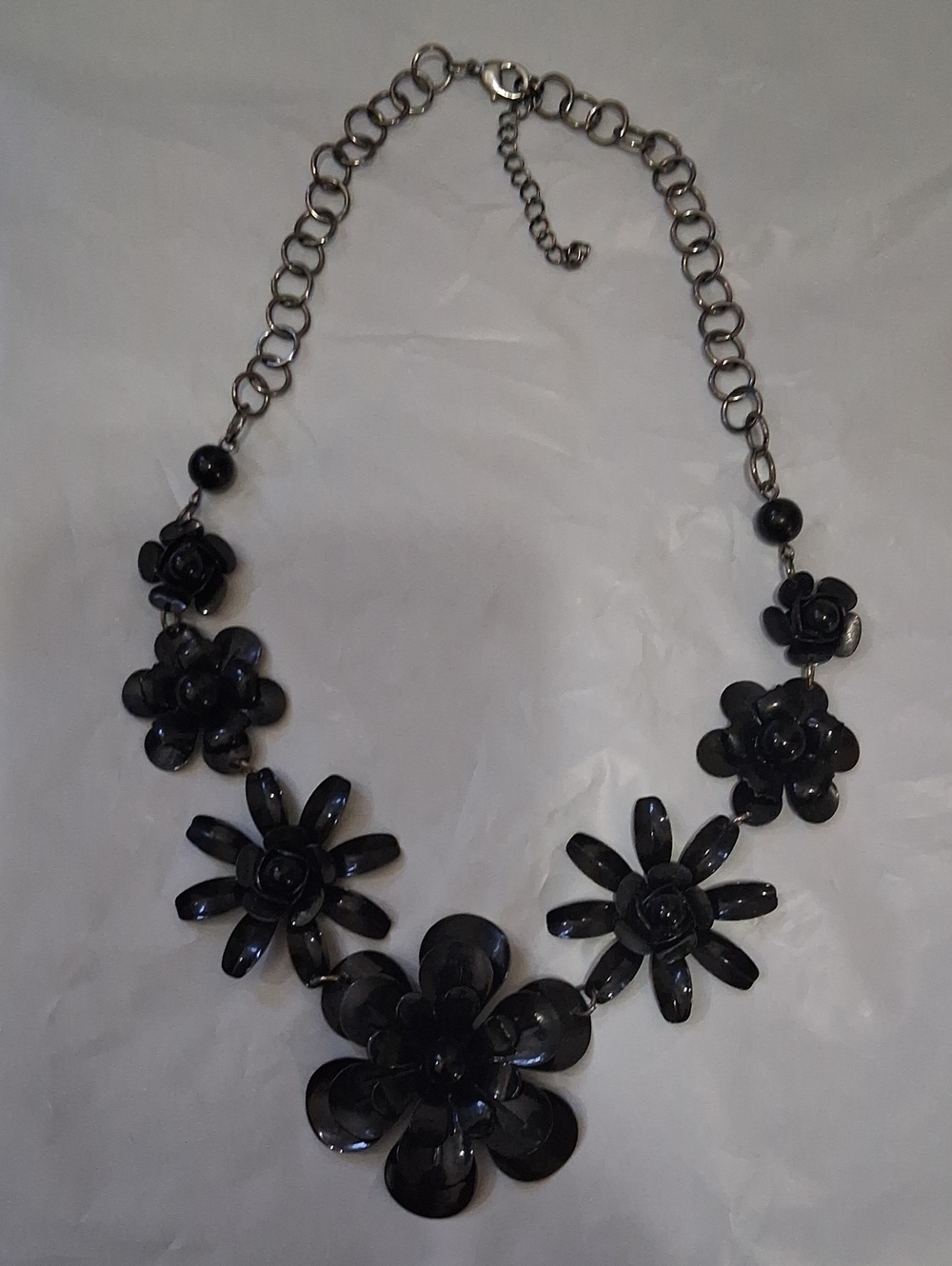Black Metal Floral Necklace - Statement Piece
